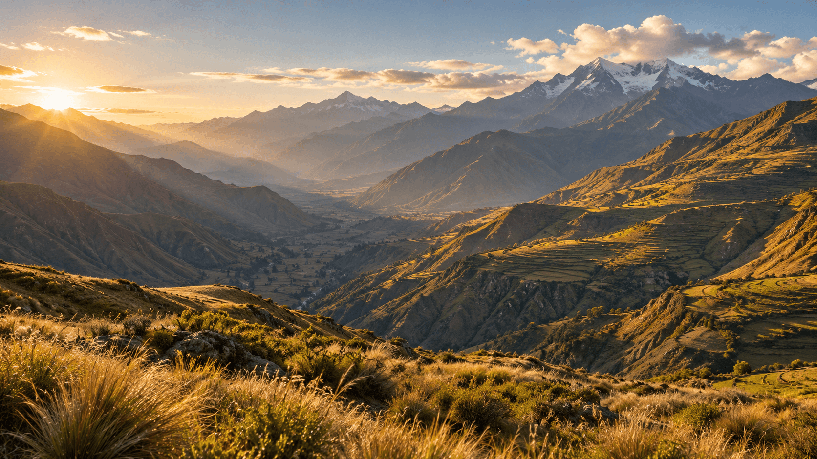 Illustrative landscape of a valley in the Peruvian Andes